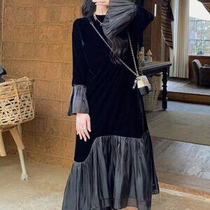 Black Elegance Velvet and Chiffon Dress -Beautiful